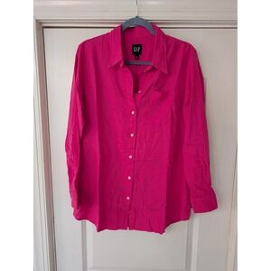 GAP Womens Hot Pink Linen Blend Long Sleeve Button Down Shirt medium oversized